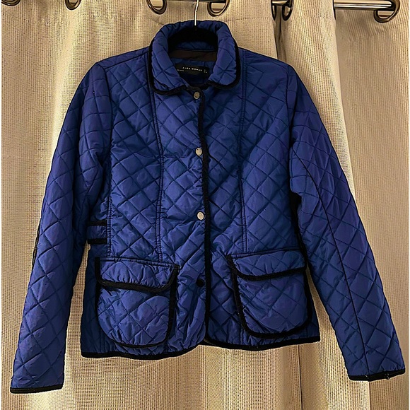 ⭐️ZARA⭐️NAVY W/ BLACK TRIM VINTAGE COAT/JACKET SIZE L BUT FITS MORE LIKE A SMALL - Picture 7 of 16